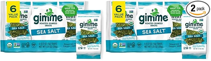 gimMe Seaweed, Sea Salt, 6 Count, Pack of 2 | Organic | Keto & Vegan | Gluten Free | Source of Iodine