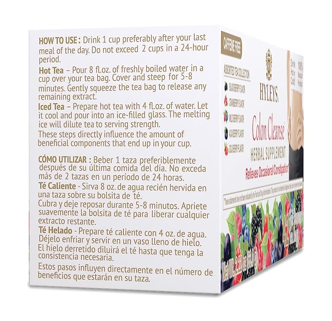 HYLEYS Colon Cleanse Tea, Assorted Flavors - 42 Individually Wrapped Herbal Tea Bags - Caffeine Free, Gluten Free