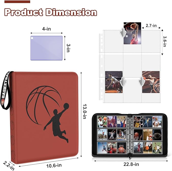 Basketball Card Binder 720 Pocket, Sports Card Binder with Card Display Design, Premium Card Holder with Sports Pattern Wristband Fit for Basketball Cards 2025