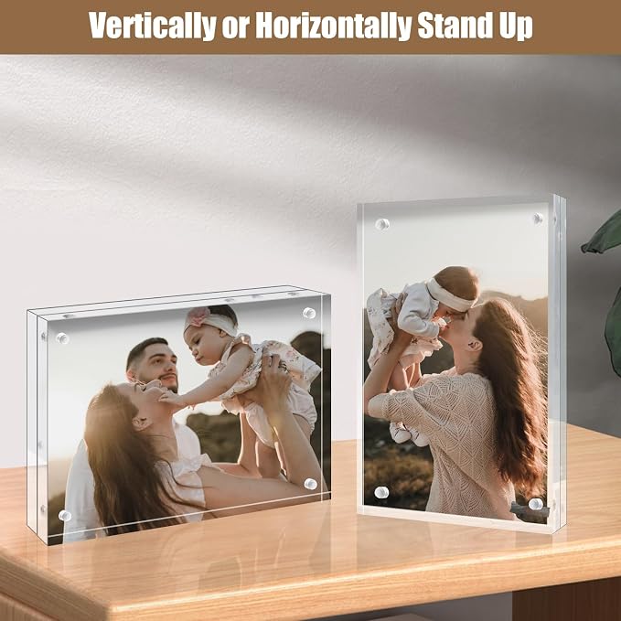 Egofine Acrylic Frames 6 Pack, 4x6 and 5x7 Combinations, 20mm Thicker Frameless Clear Picture Frames, Double Sided Magnetic Picture Frames, Free Standing Desktop Display