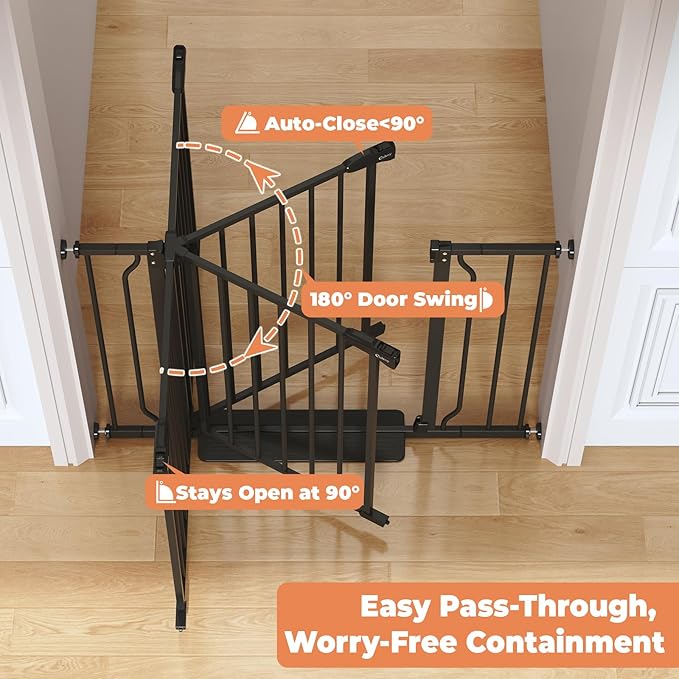 Baby Gate for Stairs & Doorways No Drilling, 29"-40" Dog Gate Indoor | Auto Close, Dual-Lock Safety, Pressure Mounted, Stroller Friendly Foot Pedal, Easy Walk Through Door, for Child & Pets, Metal