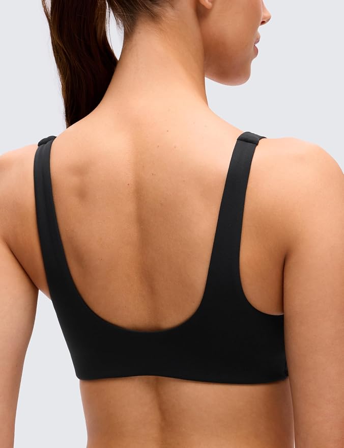CRZ YOGA Butterluxe Front Twist Deep V Neck Sports Bras for Women - Wide Straps Padded U Back Yoga Crop Top