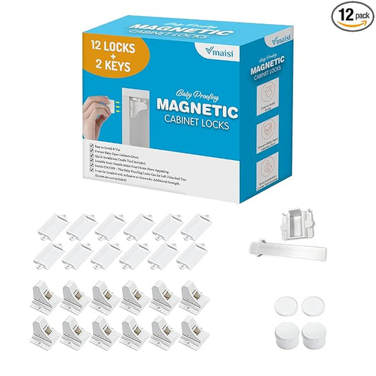Vmaisi Adhesive Magnetic Cabinet Locks (12 Locks and 2 Keys) | Keeps dangerous things away from kids