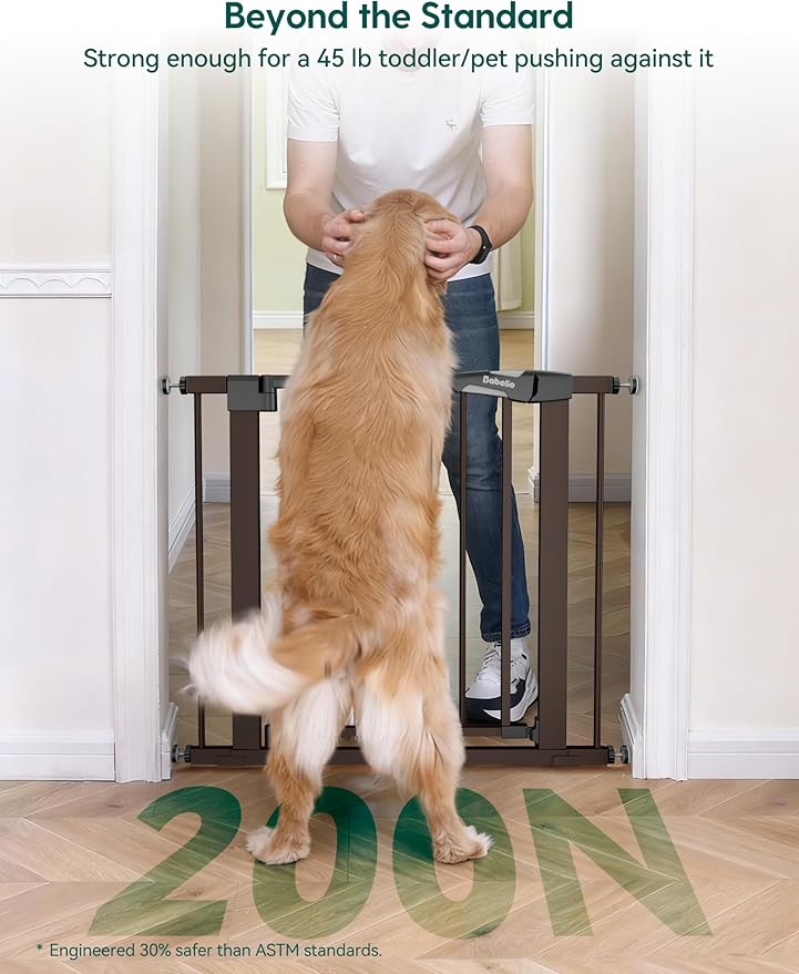 Babelio 29-55" Extra Wide Baby Gate for Stairs & Doorways, Metal Auto Close Pressure Mounted Child & Pet Safety Gate, Easy Install NO Need Tools and Drilling for Indoor Use, Brown