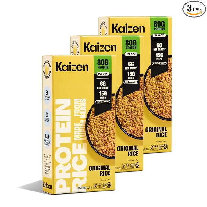 Kaizen Low Carb Rice, 20g High Protein, 6g Net Carb, Original 8 Oz (3-Pack) | High Fiber 15g, Gluten-Free, Keto-Friendly, Plant-Based Lupini Orzo, Non-GMO, Kosher, Unseasoned Base for Bowls