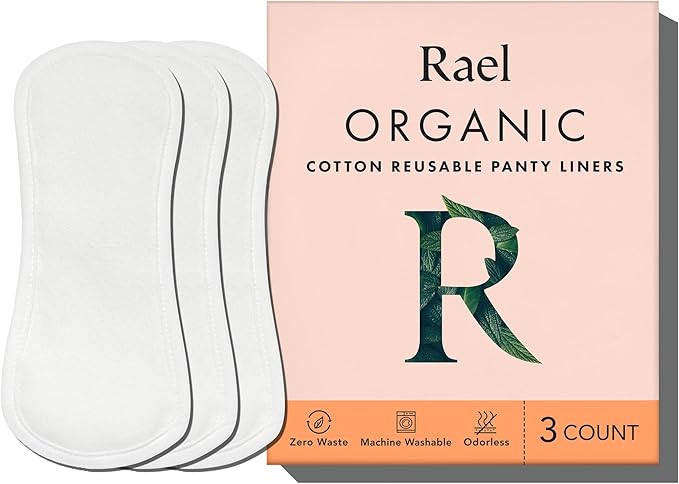 Rael Reusable Panty Liners Menstrual, Organic Cotton Cover (3 Count, White) | Cloth Pantyliner for Women, Washable, Soft and Thin, Leak-Resistant Design, Washing Machine Safe, Period Essential