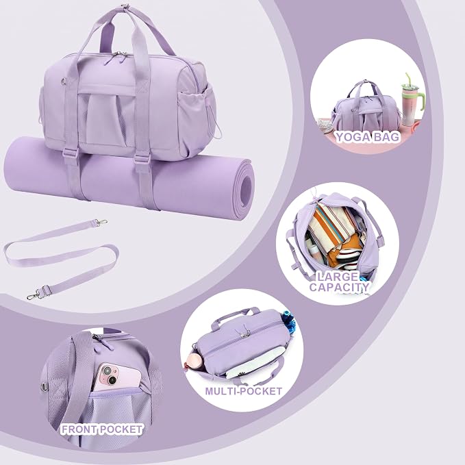 LEDAOU Small Gym Bag for Women, Mini Duffle Bag with Yoga Mat Holder Lightweight Carry On Sports Bag with Separate Shoe Pocket and Wet Pocket Duffel Bags Dance Yoga Workout Bag