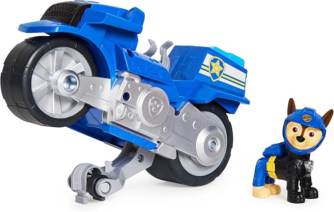 Paw Patrol, Moto Pups Chase’s Deluxe Pull Back Motorcycle Vehicle with Wheelie Feature and Toy Figure