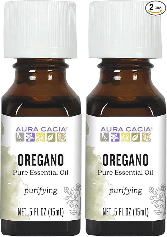 Aura Cacia 100% Pure Oregano Essential Oil, GC/MS Tested for Purity, 15 ml, Origanum vulgare, 0.5 Fl Oz (Pack of 2)