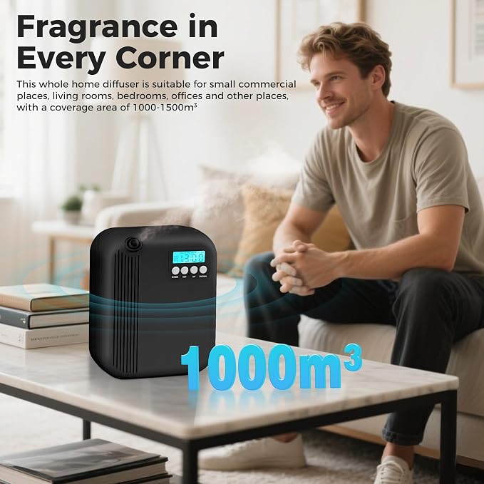 Hotel Collection Diffuser, House Scent Machine, 10000 Sq.Ft of Coverage, 200ml Large Capacity Aromatherapy Machine, Scent Diffusers for Home Large Room, Office Waterless Essential Oil Diffuser, Black