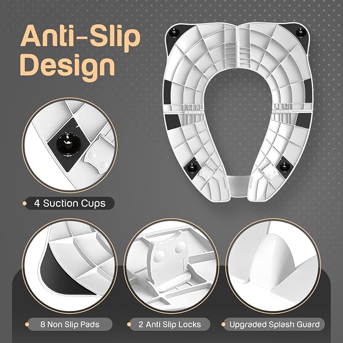 Baby Proof Me Travel Potty Training Seat for Toddlers Boys and Girls – ABS Plastic Foldable, Non-Slip Suction Cups, Fits Round & Oval Toilets, Portable Toilet Seat for Kids, Includes Free Travel Bag
