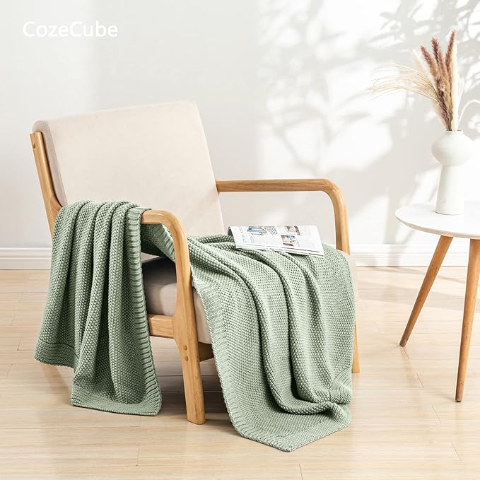 CozeCube Sage Green Seed Stitch Throw Blanket 50"x60", Farmhouse Decor | Blanket for Couch, Soft Cozy Cable Knit Throw for Bed Sofa Living Room, Lightweight Warm Decorative Christmas Blanket