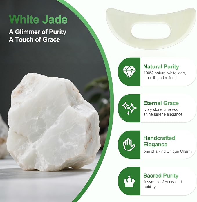 Jade Stone Gua Sha Massage Tool Set Larger Guasha Board with Handle Muscle Scraping Massage Tools Facial Anti Cellulite Spa Acupuncture Tools for Massage, Lymphatic Drainage Valentine's Day Gifts