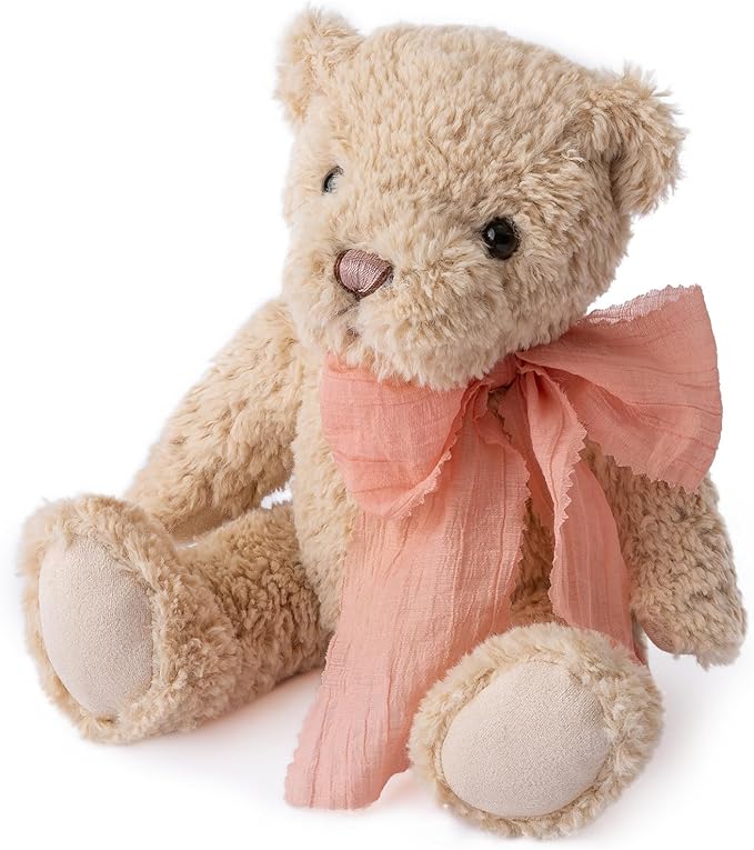 Plush Teddy Bear 7.5” Stuffed Animal Toy with Pink Bow, Plush Toys Soft Cuddly Fluffy Companion, Stuffed Bear Adorable Plushie Toys Ideal Gift for Girls, Boys