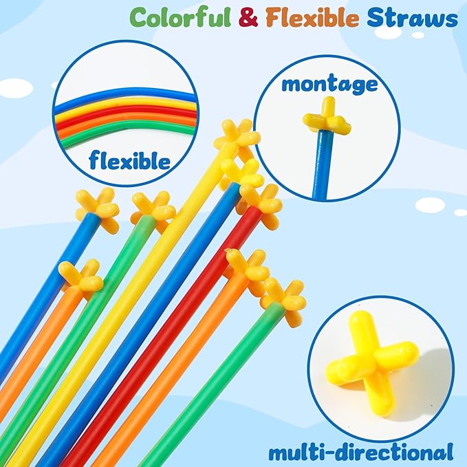 500Pcs Straw Building Toys, STEM Kits Construction Toys for Kids Ages 4-8, Interlocking Engineering Blocks Set for 3 4 5 6 7 8 9+ Year Old Boys & Girls, Learning Educational Birthday