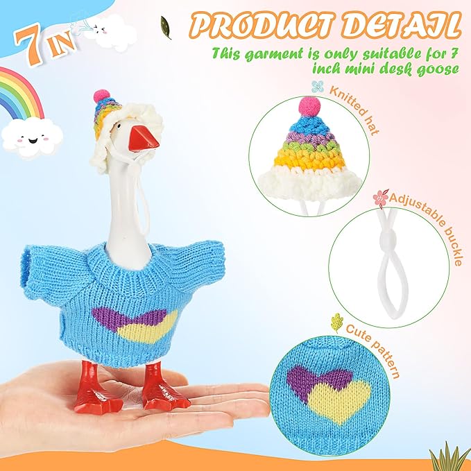 4 Set 7 Inch Mini Desk Goose Knitted Outfits Magnetic Goose Key Holder Multiple Colors Clothes for Magnetic Duck Statue Desk Key Holder Decor
