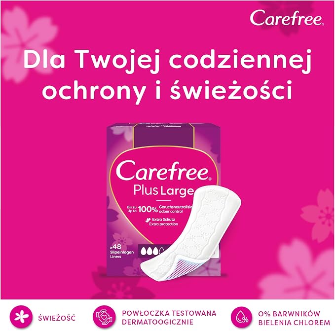 Carefree Plus Long Panty Liners with Ultimate Enhanced Core, Fragrance Free, Four Absorbency, Large, Extra Long, 40 Pack