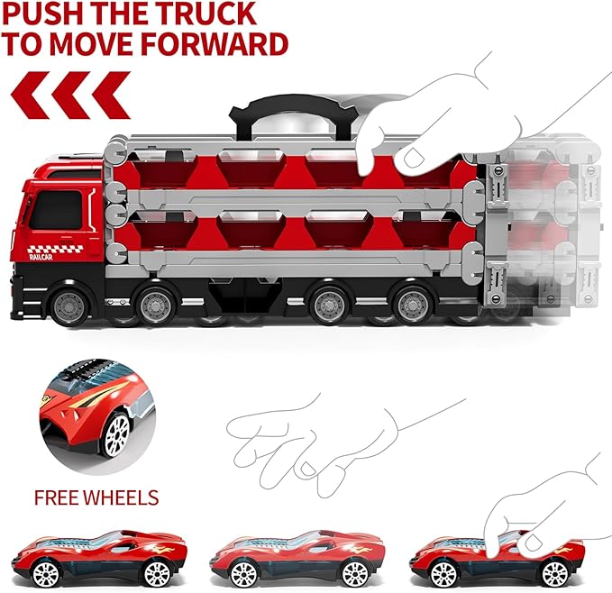 78 inches Transport Truck with 24pcs Die-Cast Cars Toys, Cars Toddler Toys Gifts for 2-7 Years Old Boys & Girls, Blue Modern Truck Toys