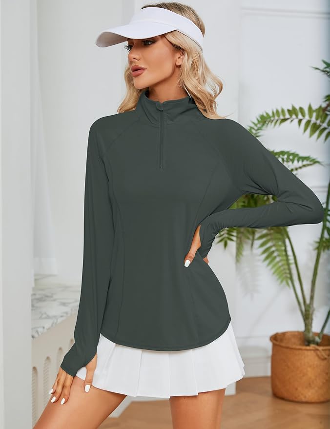 LOMON Women Long Sleeve Shirts Sun Protection 1/4 Zip Summer Quick Dry Hiking Shirts Quarter Zip Pullover for Women