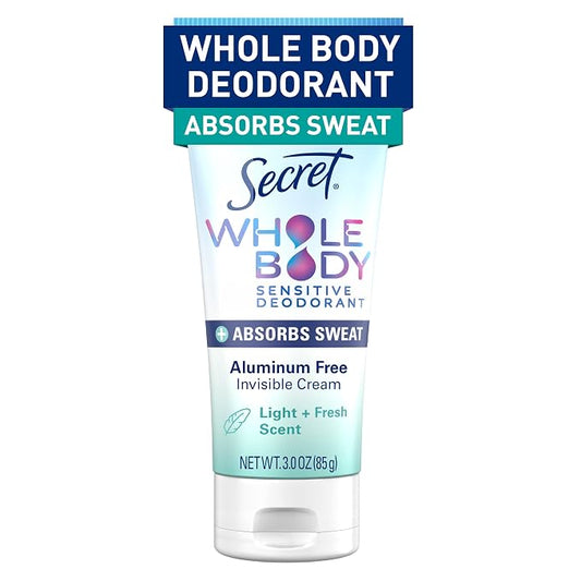 Secret Whole Body Deodorant Dry Feel Cream + Absorbs Sweat for Women, Light & Fresh Scent, Aluminum Free Deodorant, 72 HR Odor Protection, 3.0 oz