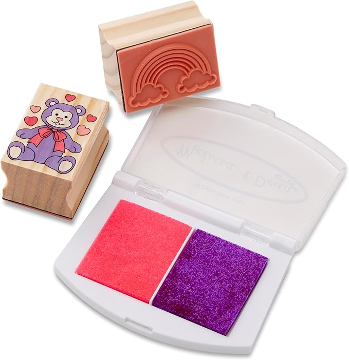 Melissa & Doug Friendship Wooden Stamp Set with 9 Stamps and 2-Color Inkpad - Kids Crafts and Art Supplies for Kids, Arts & Crafts for Ages 4+ - FSC Certified