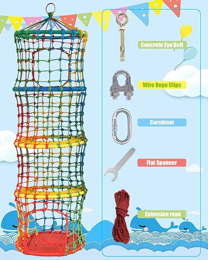 Saucer Tree Swing for Kids Climbing Rope Ladder for Children Rock Climbing Holds Suspension Indoor and Outdoor Balance Coordination Training Equipment (4 Tier)