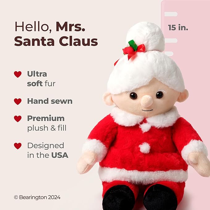 Bearington Mrs Santa Claus Stuffed Christmas Plush, 15 in Mrs Claus Plush, Ideal Christmas Doll Gift for Toddlers, Kids & Teens, for Ages 3-14