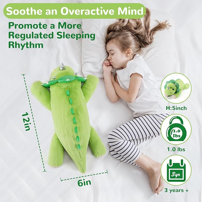 Triceratops Weighted Stuffed Animals - 12 Inch 1.0 Pounds Weighted Plushies Dinosaur Stuffed Animal - Small Dino Plush Pillow - Cute Plush Toy Gifts for Kids & Adults (12" 1.0 lbs)