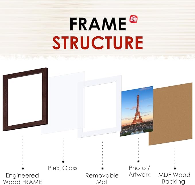 Brown 8x10 Picture Frame Set of 2, Collage for Tabletop or Wall Display