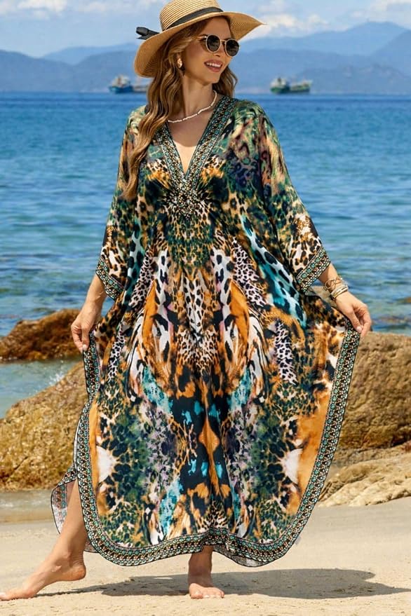 Mumu Dresses for Women Plus Size, Bohemian Kaftan Beach Cover Up Long Maxi Nightgown Soft Loungewear