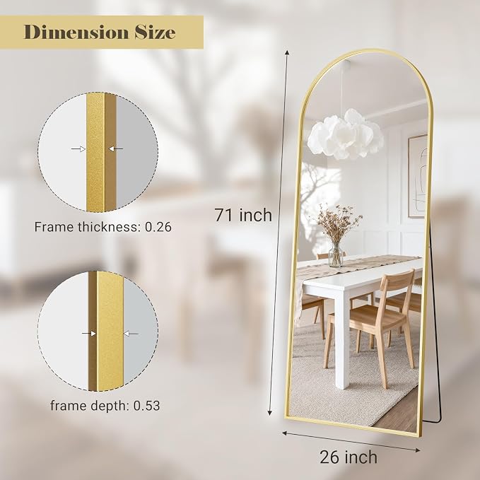 26x71 Inch Full Body Mirror - Large Arched Full Length Mirror with Stand Aluminum Frame Wall Mounted Leaning for Bedroom Living Room