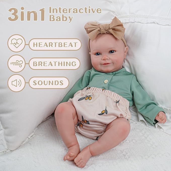 BABESIDE 3-in-1 Interactive Reborn Baby Dolls, 20Inch Cute Soft Vinyl Realistic-Newborn Baby Doll Poseable Real Life Lifelike Baby Dolls w/Doll Accessories for 3+ Year Old Girls