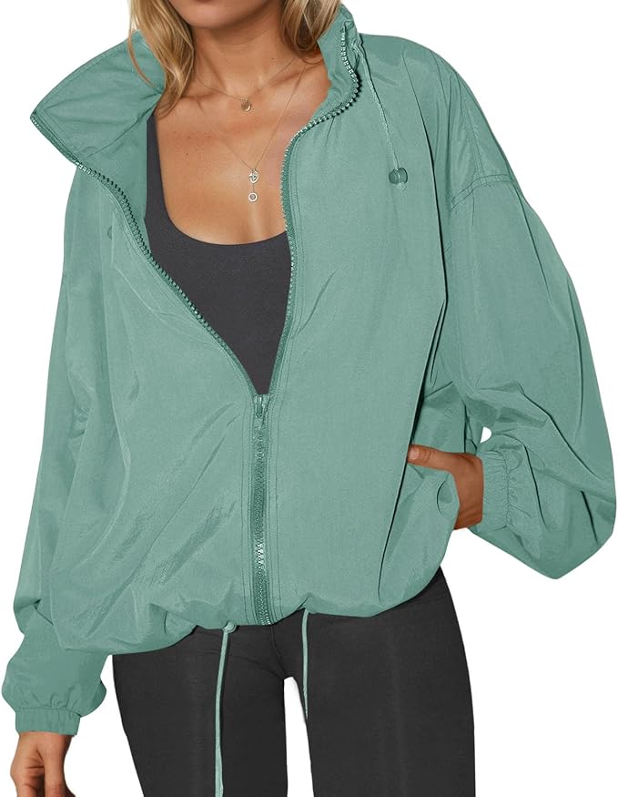 Yousify Womens Waterproof Rain Jackets Lightweight Zip Up Raincoat Outdoor Hiking Hooded Windbreaker with Pocket