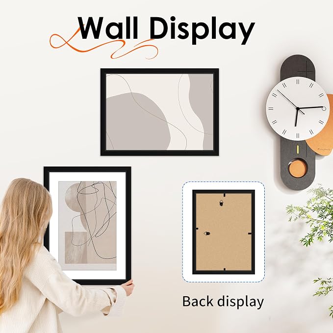 FIXSMITH 10x14 Picture Frame Set of 2, Photo Frame with HD Plexiglass, Display Pictures 8.5x11 with Mat or 10x14 Without Mat, Black Picture Frames Collage Wall Decor, Gallary Wall Frame