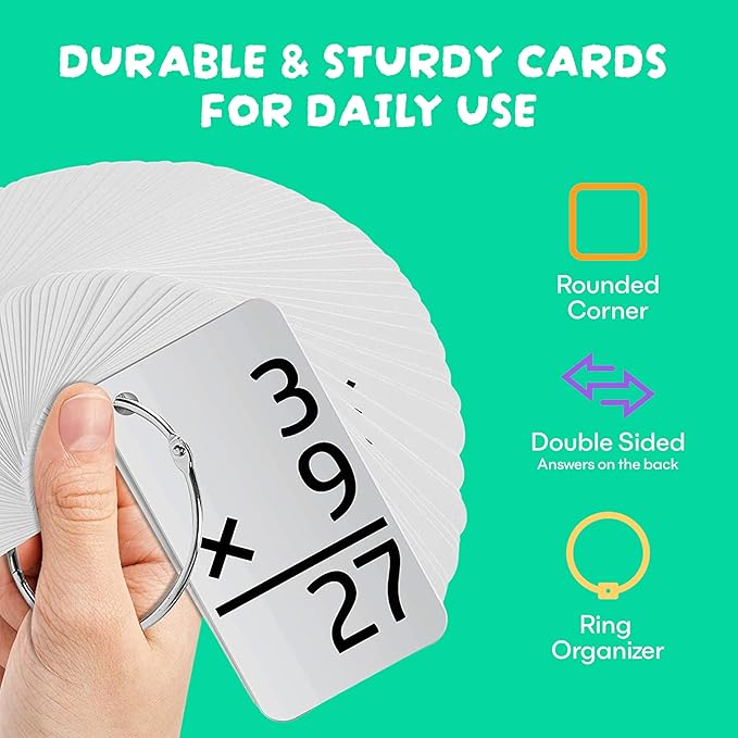 Star Right Multiplication Flash Cards - 169 Hole-Punched Math Study Multiplication Cards with 2 Binder Rings - Times Tables Practice Set for Kids Ages 8 and Up at Home or School