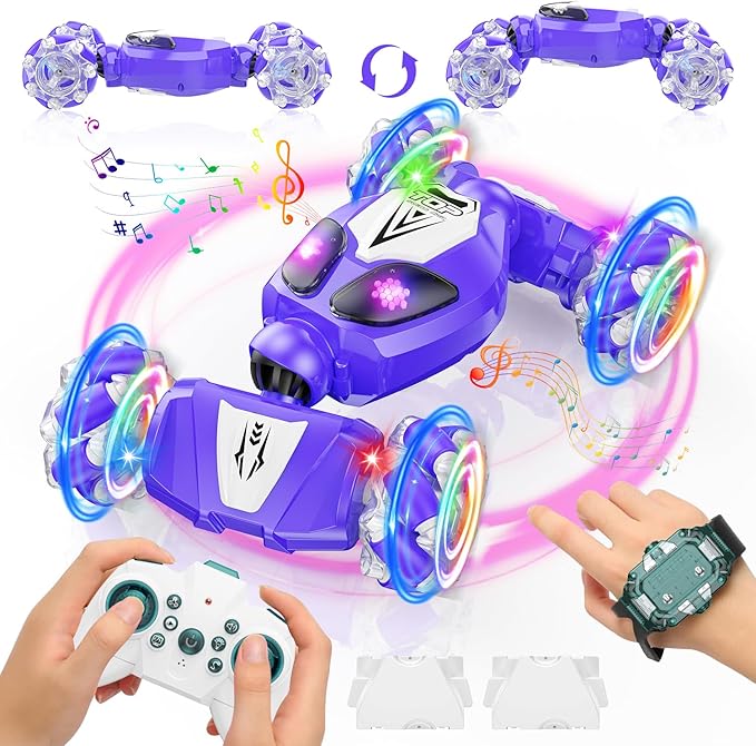 BAIWU Gesture Sensing RC Stunt Car Toys for Age 6+ Boys&Girls, Best Birthday Gifts for Kids, 4 WD 2.4Ghz Double Sided 360° Rotating Remote Control Twist Cars