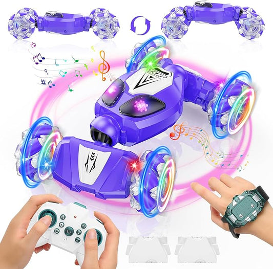 BAIWU Gesture Sensing RC Stunt Car Toys for Age 6+ Boys&Girls, Best Birthday Gifts for Kids, 4 WD 2.4Ghz Double Sided 360° Rotating Remote Control Twist Cars