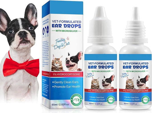 2 Pack Dog & Cat Ear Infection Treatment Drops, with 1% Hydrocortisone, Ear Yeast Infection Treatment for Dogs and Cats, Dog Ear Drops for Yeast Infection