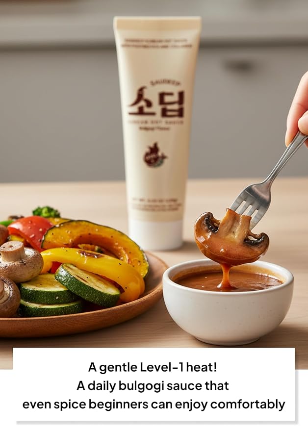 Korean Food Saudeep Bulgogi Sauce, Sweet & Savory, Mild Heat, 4.23oz KSauce | Korean-style sauce with sweet and savory umami flavor for rice, noodles, and vegetables