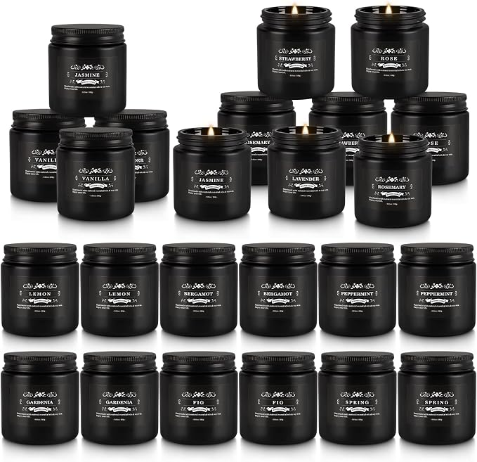 Scented Candle Set 24 Pack,Black, Candle for Home Scented, Odor Eliminating, Stress Relief, Long Lasting Soy Wax Gift Set