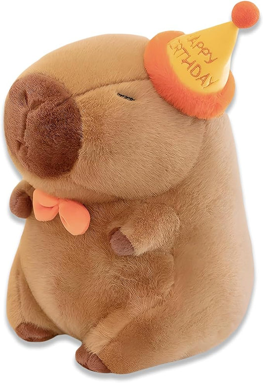 Capybara Plush - 11.8Inch Cute Capybara Stuffed Animal Toy with Birthday Cap- Adorable Soft Capibara Pillow Toy Plushies - Perfect Capybara Gifts for Adults and Kids