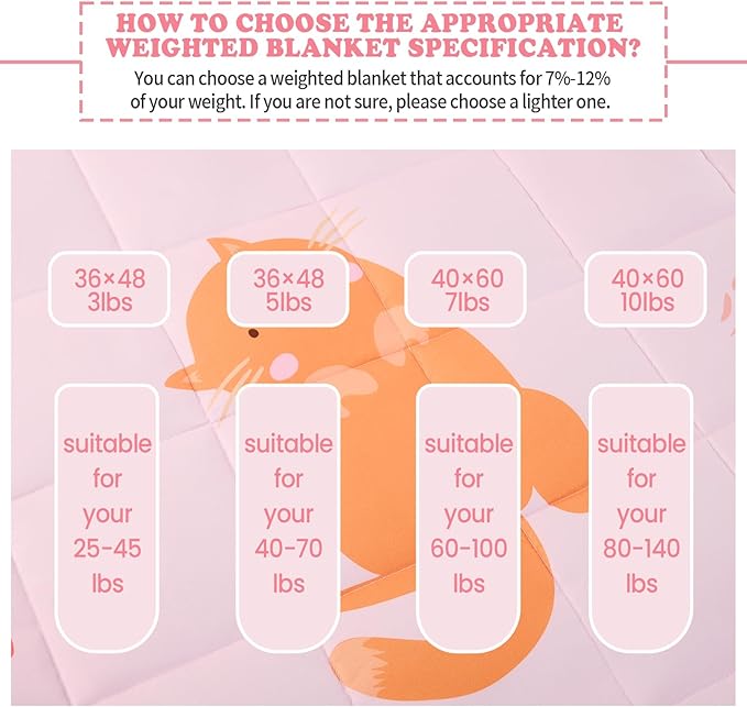 Weighted Blanket - 3 lbs Pink Cat Heavy Blanket, 20"x30", Small Size Breathable Lap Blanket
