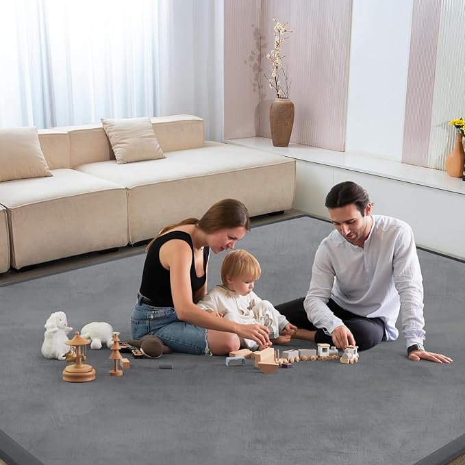 Baby Play Mat for Floor Nursery Rug Muscle Mat Area Rug Playroom Rug 79"x110" Playpen Mat Elastic Foam 1.3" Thick Crawling Mat for Babies,Toddlers, Infants, Kids,Grey