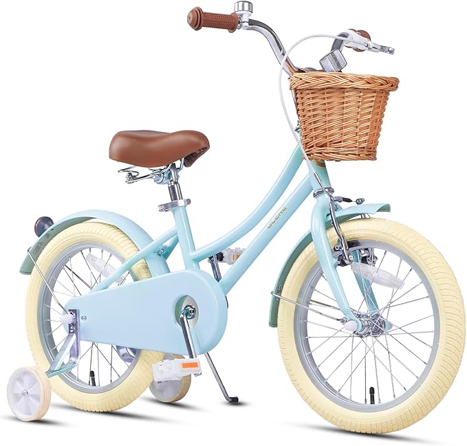 Glerc Little Molly 12-20 Inch Kids Retro Cruiser Bike for 2-13 Year Old with Wicker Basket & Training Wheels/Kickstand, Multiple Colors