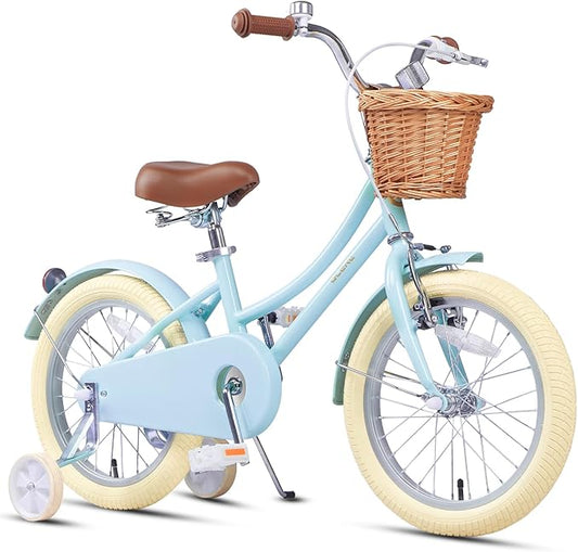 Glerc Little Molly 12-20 Inch Kids Retro Cruiser Bike for 2-13 Year Old with Wicker Basket & Training Wheels/Kickstand, Multiple Colors