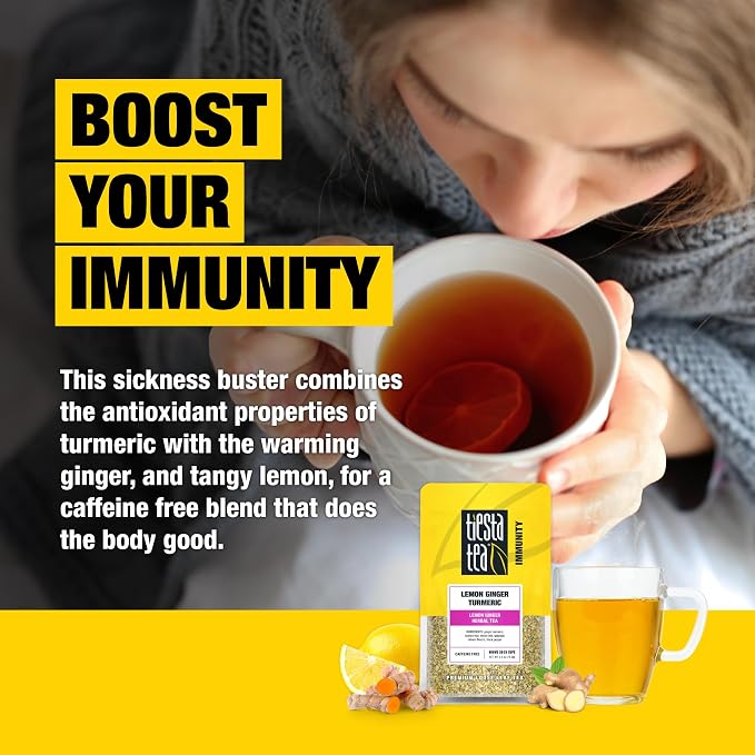 Tiesta Tea - Lemon Ginger Turmeric, Loose Leaf, Lemon Ginger Herbal Tea, Premium Blend, Non Caffeinated Herbal, Make Hot or Iced Brews Up to 25 Cups, 2.5 Ounce Resealable Pouch
