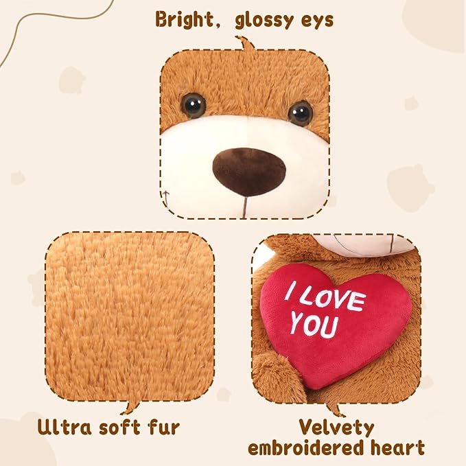 MaoGoLan Big Teddy Bear 4.3ft Stuffed Animal, I Love You Red Heart Giant Teddy Bear Plush Toy, Large Stuffed Animal Gift for Girlfriend, Boyfriend, Kids,Dark Brown