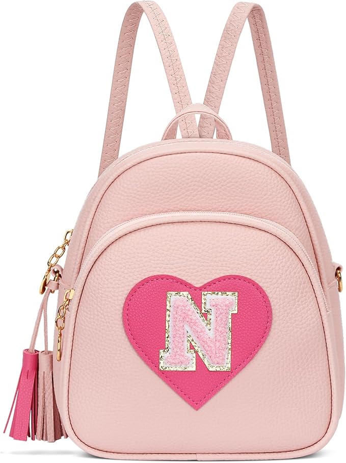 Valentines Day Gifts for Kids Gifts for Girls Little Girl Initial Mini Heart Backpack Purse Crossbody Bag with Tassel，Pink-N