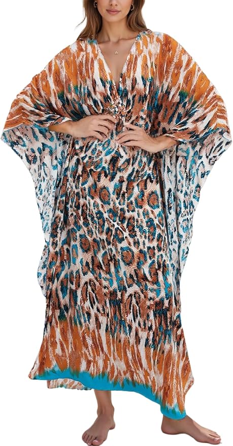 Mumu Dresses for Women Plus Size, Bohemian Kaftan Beach Cover Up Long Maxi Nightgown Soft Loungewear