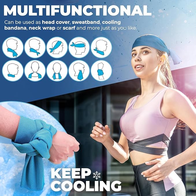 4 Pack Cooling Towels (40"x12"), Cooling Towels for Neck and Face, Gym Towel for Working Out, Soft Breathable Microfiber Ice Towel for Yoga Sport Running (Pink, Green, Light Gray, Light Blue)